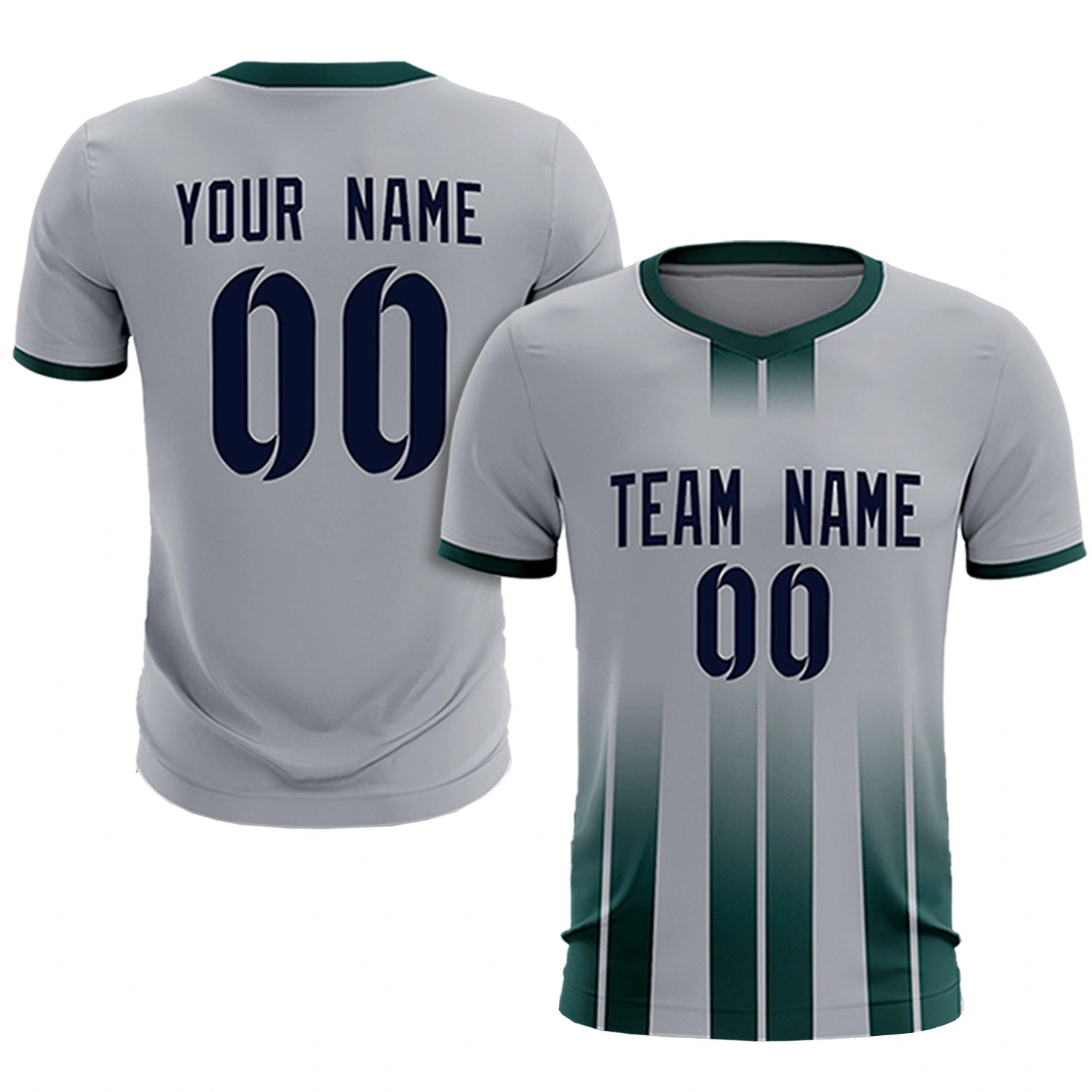 Custom Gray Midnight Green Vertical Training Uniform Soccer Sets Jersey