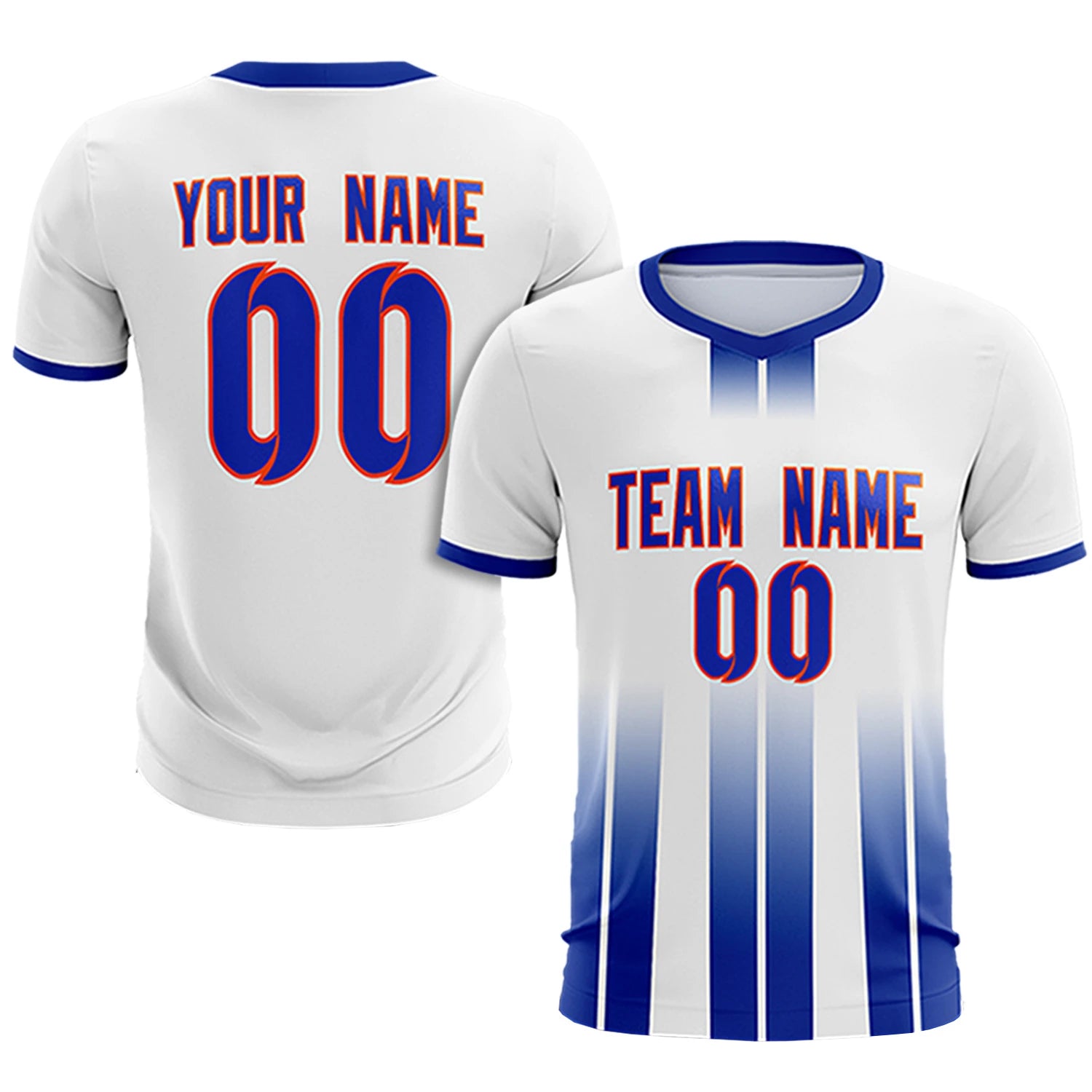 Custom White Royal Blue Vertical Training Uniform Soccer Sets Jersey