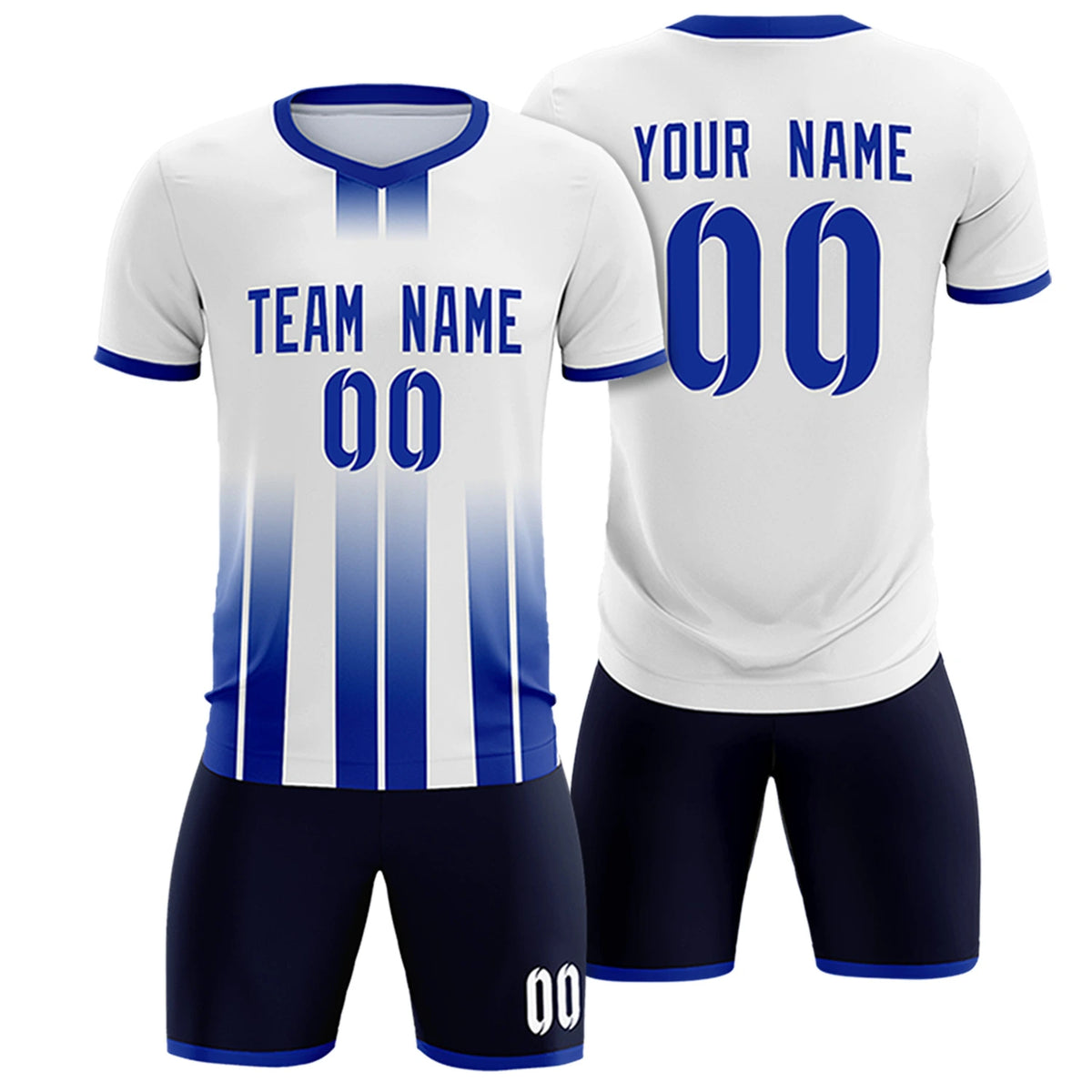 Custom White Royal Blue Vertical Training Uniform Soccer Sets Jersey