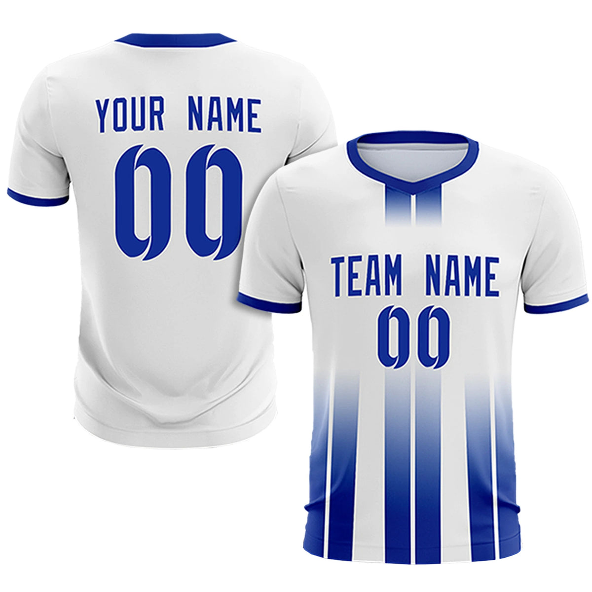 Custom White Royal Blue Vertical Training Uniform Soccer Sets Jersey