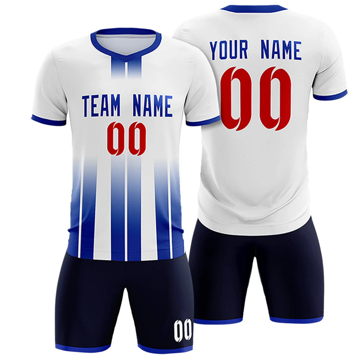 Custom White Royal Blue Vertical Training Uniform Soccer Sets Jersey