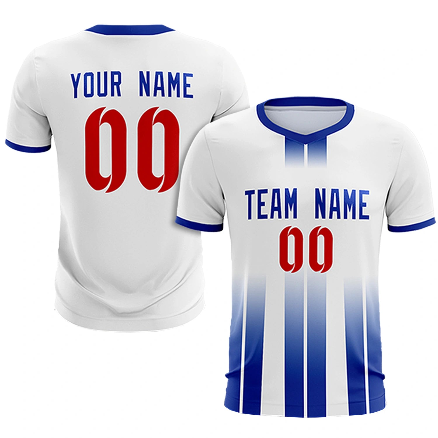 Custom White Royal Blue Vertical Training Uniform Soccer Sets Jersey