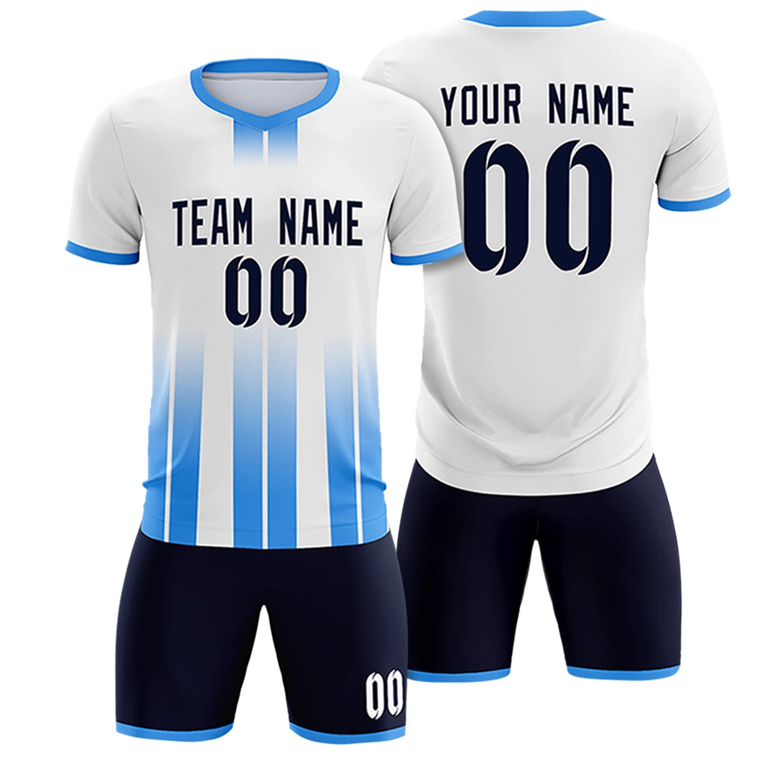 Custom White Powder Blue Vertical Training Uniform Soccer Sets Jersey