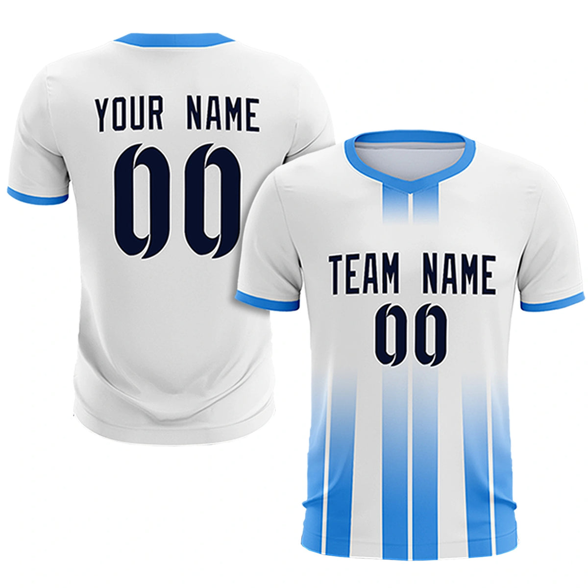 Custom White Powder Blue Vertical Training Uniform Soccer Sets Jersey