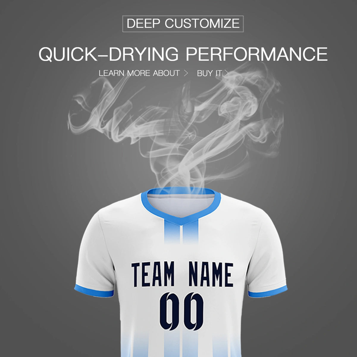 Custom White Powder Blue Vertical Training Uniform Soccer Sets Jersey