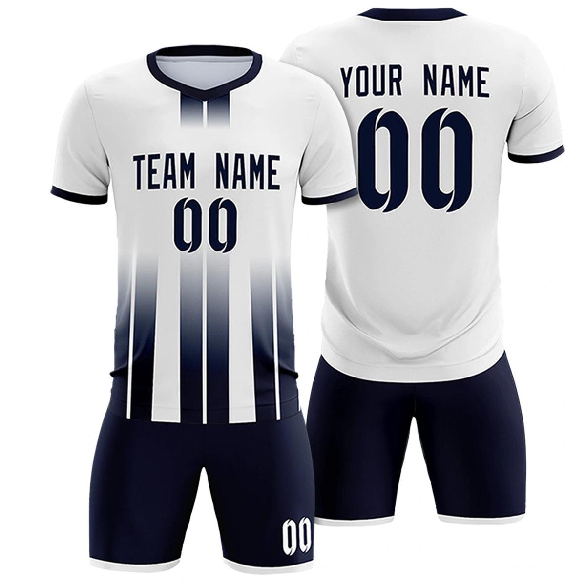 Custom White Navy Vertical Training Uniform Soccer Sets Jersey