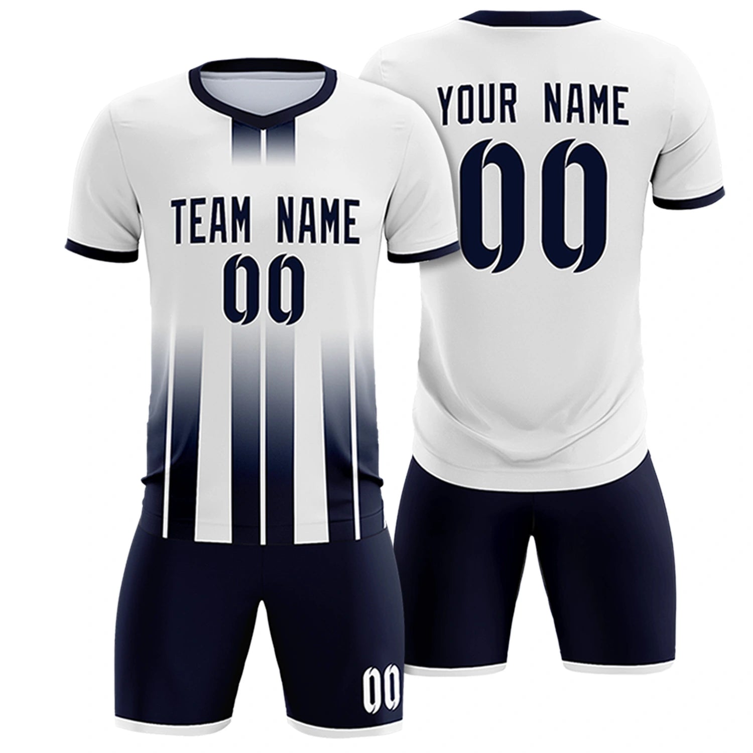 Custom White Navy Vertical Training Uniform Soccer Sets Jersey
