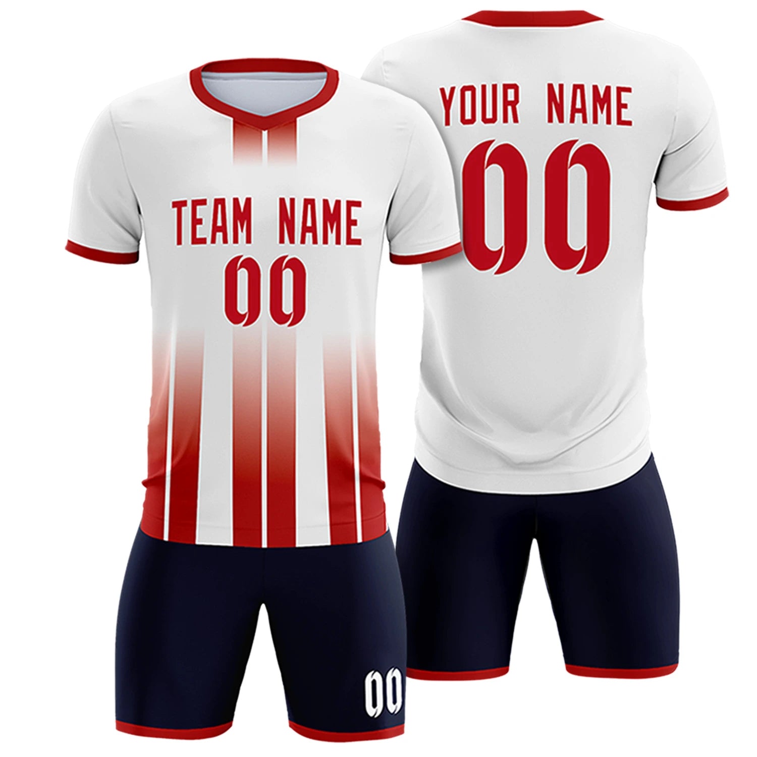 Custom White Red Vertical Training Uniform Soccer Sets Jersey