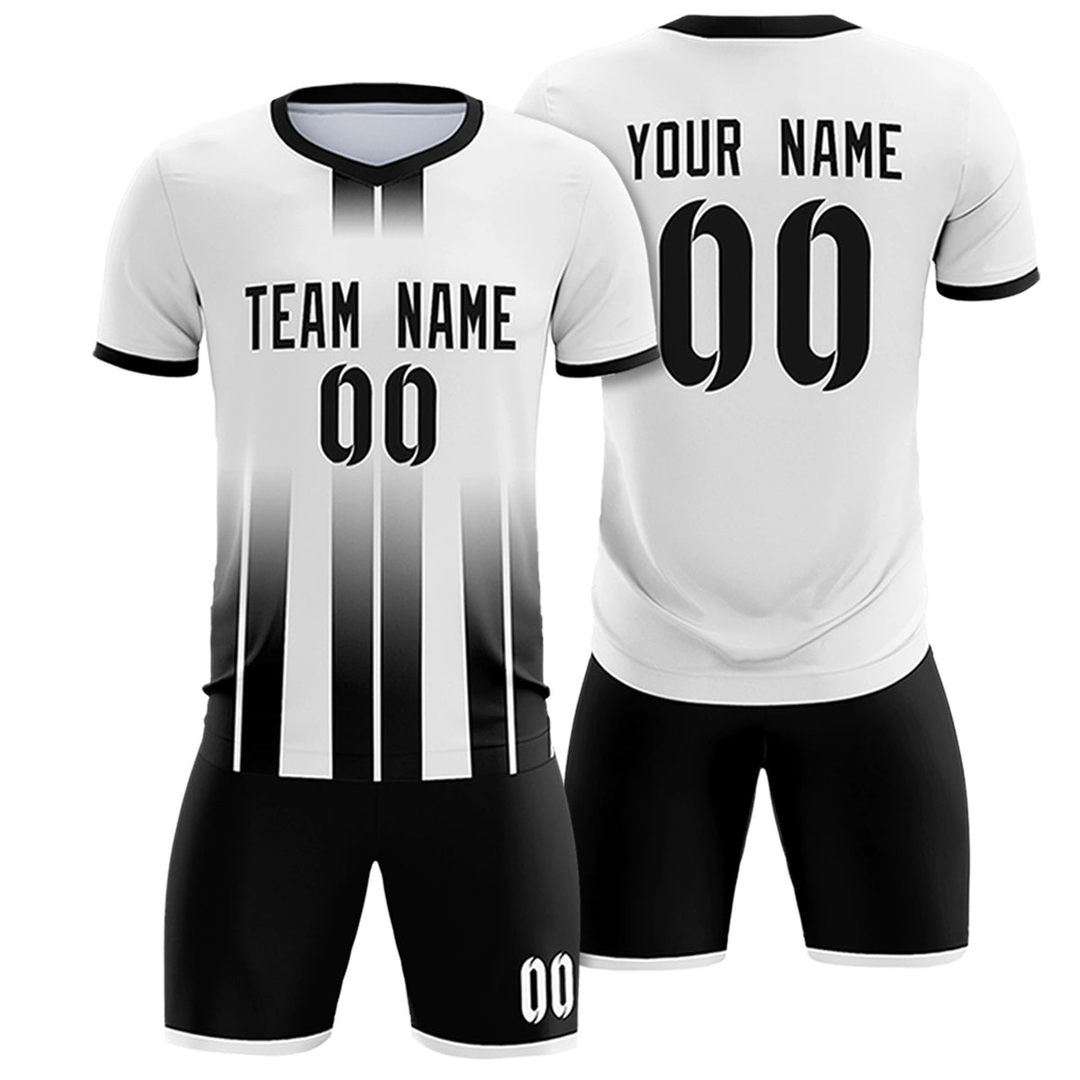 Custom White Black Vertical Training Uniform Soccer Sets Jersey