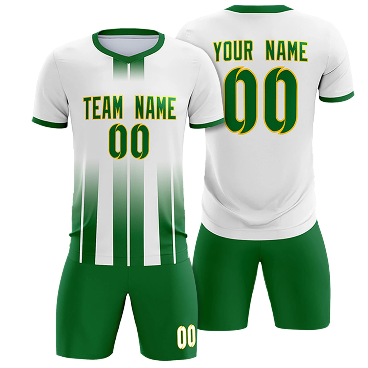 Custom White Kelly Green Vertical Training Uniform Soccer Sets Jersey