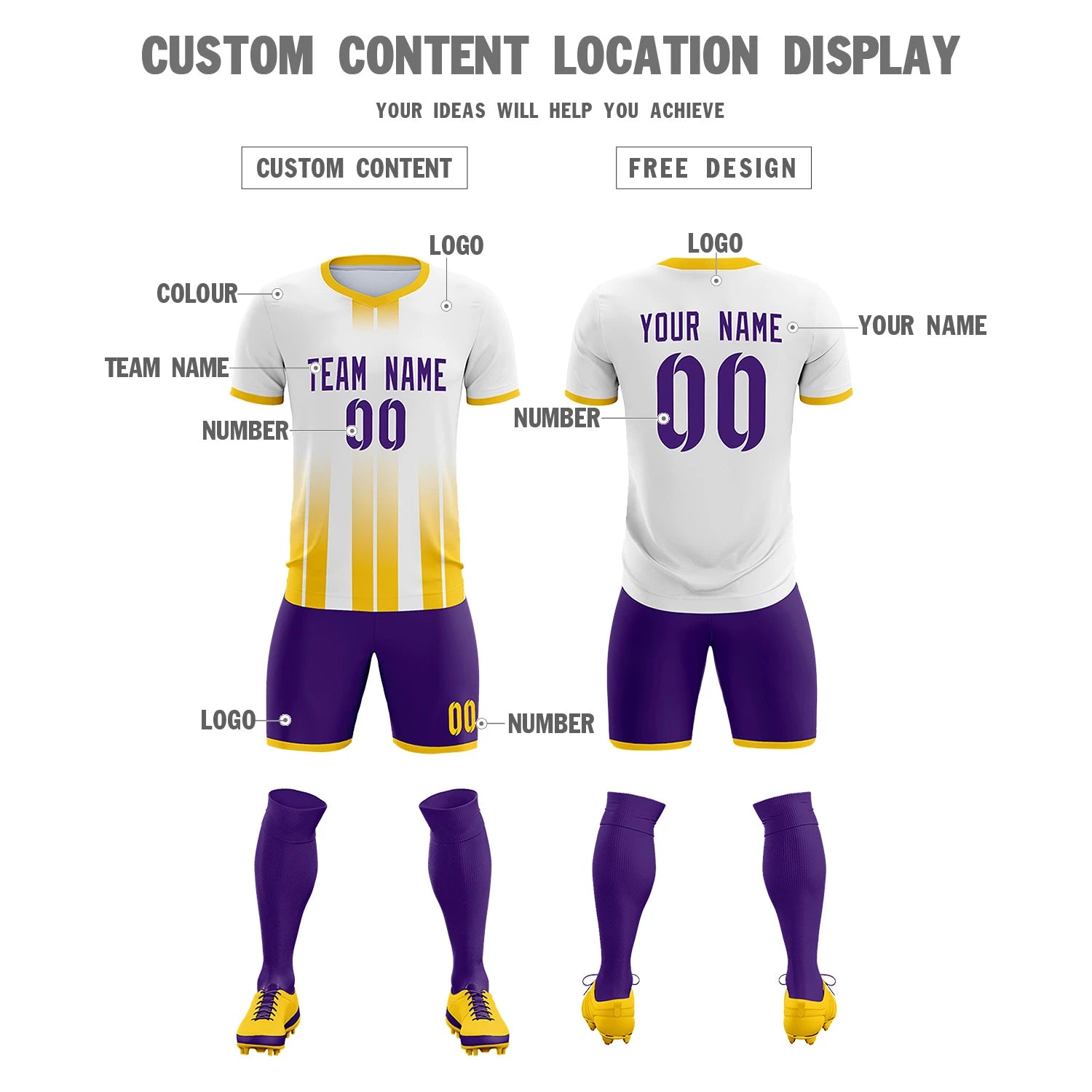 Custom White Gold01 Vertical Training Uniform Soccer Sets Jersey