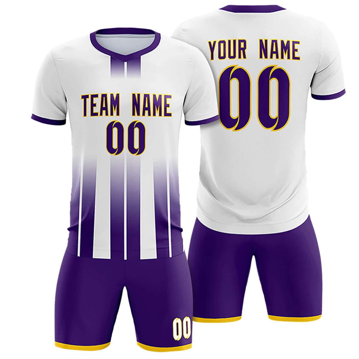 Custom White Purple Vertical Training Uniform Soccer Sets Jersey