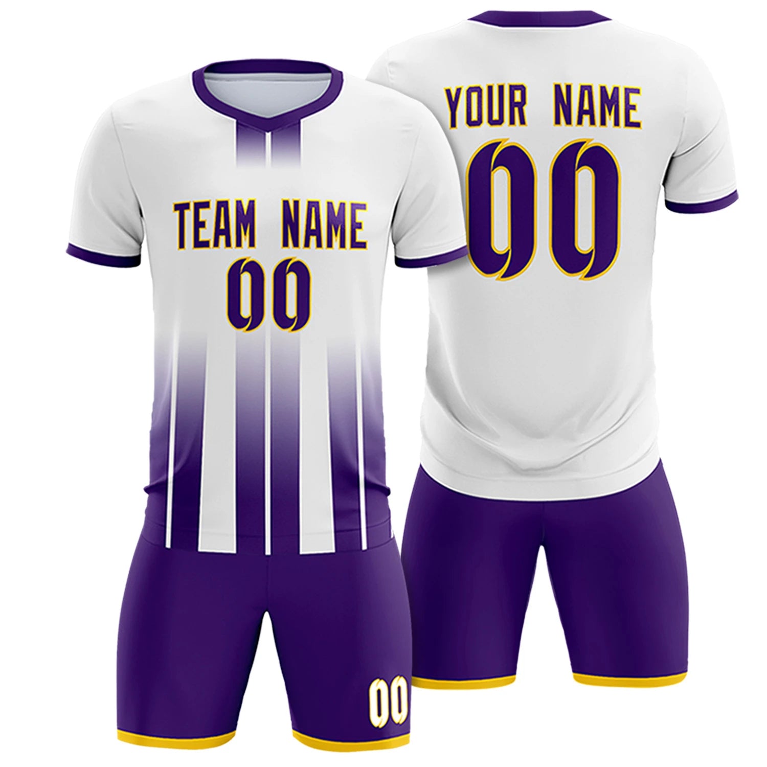 Custom White Purple Vertical Training Uniform Soccer Sets Jersey