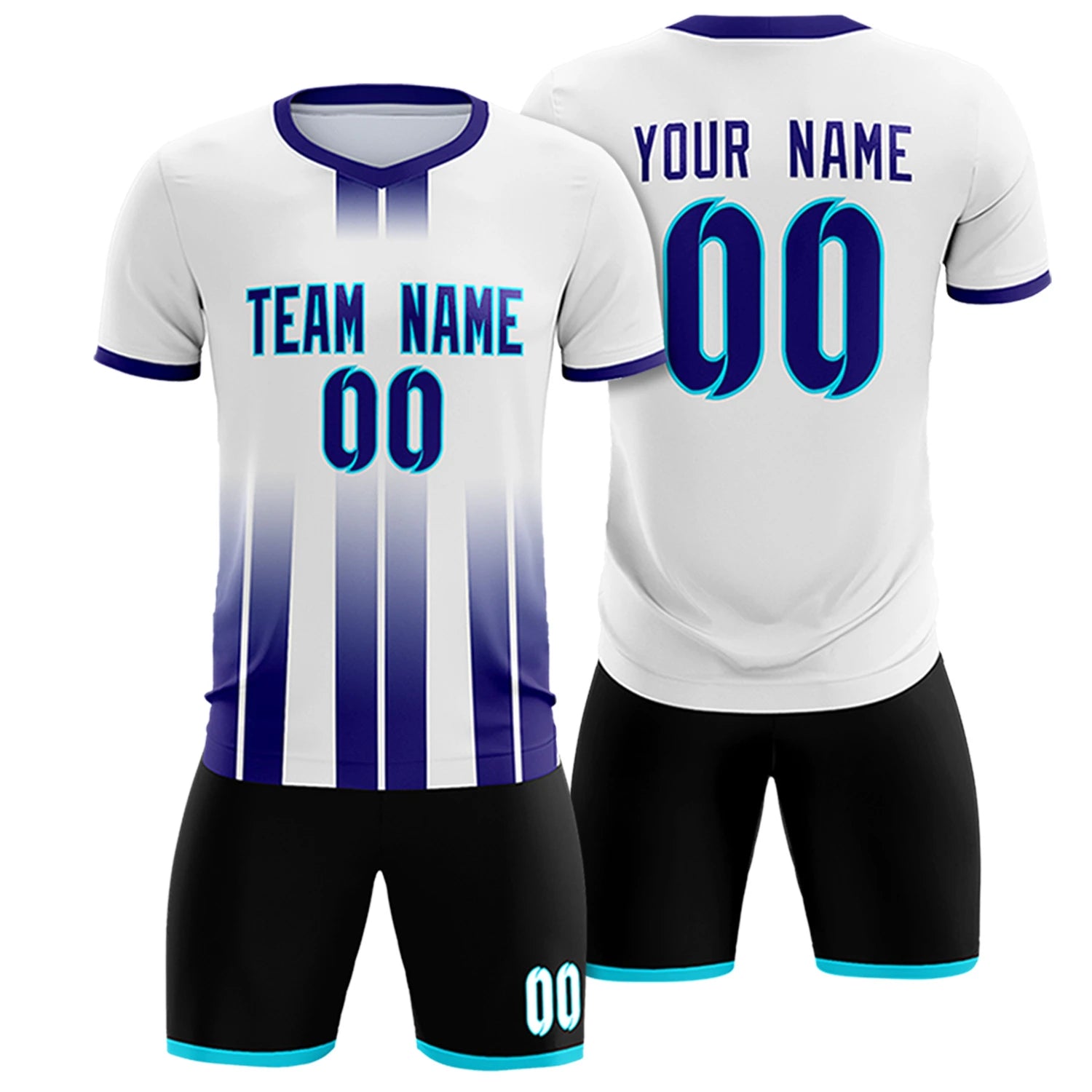 Custom White Purple Vertical Training Uniform Soccer Sets Jersey