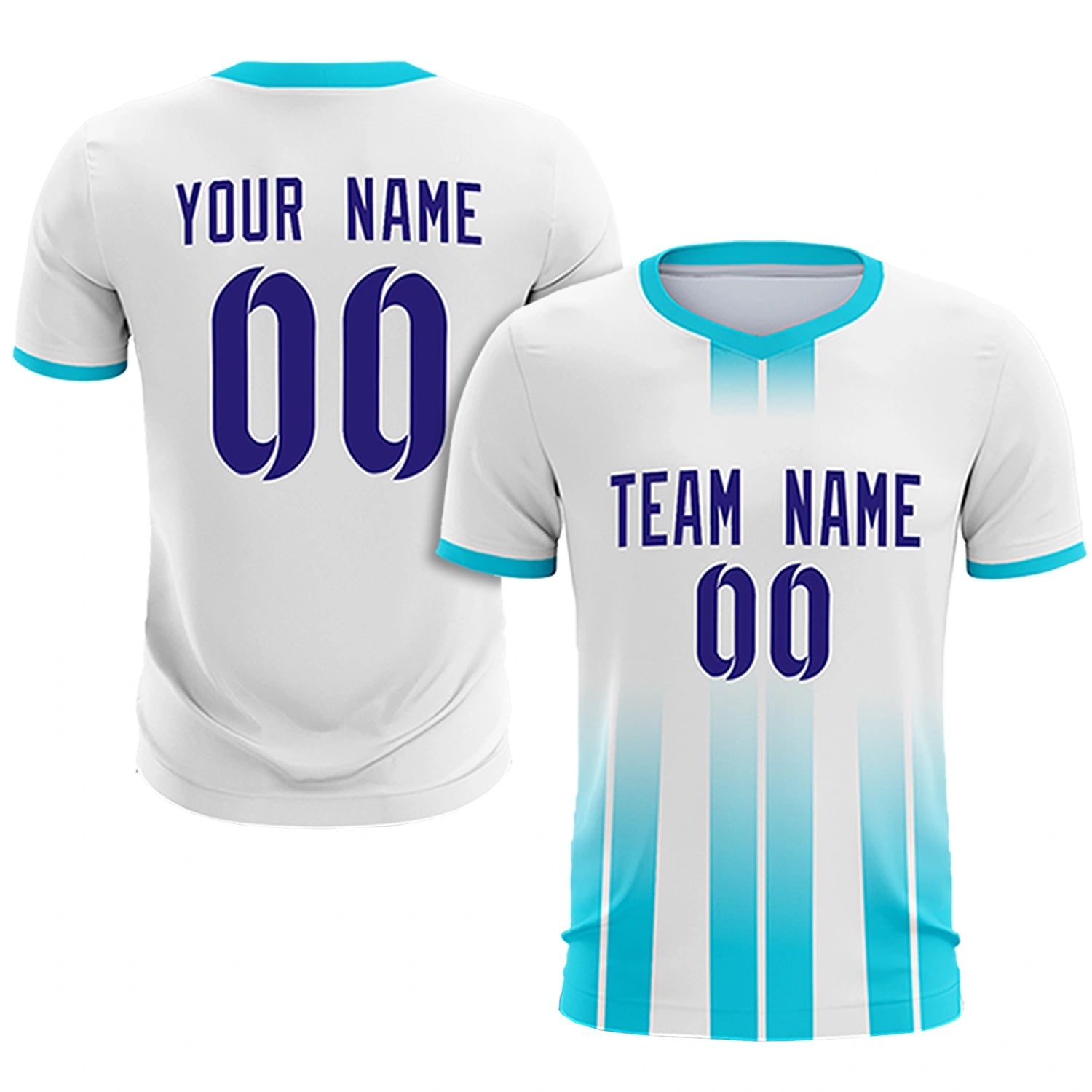 Custom White Sky Blue Vertical Training Uniform Soccer Sets Jersey