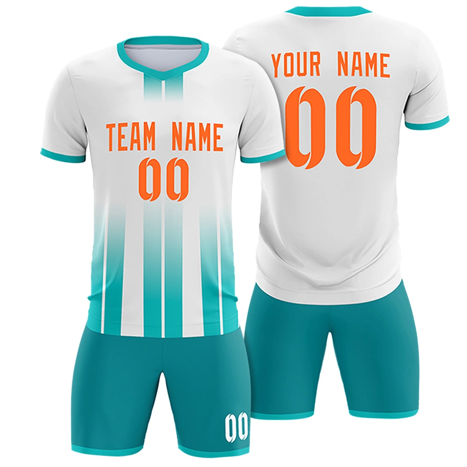 Custom White Bright Blue Vertical Training Uniform Soccer Sets Jersey