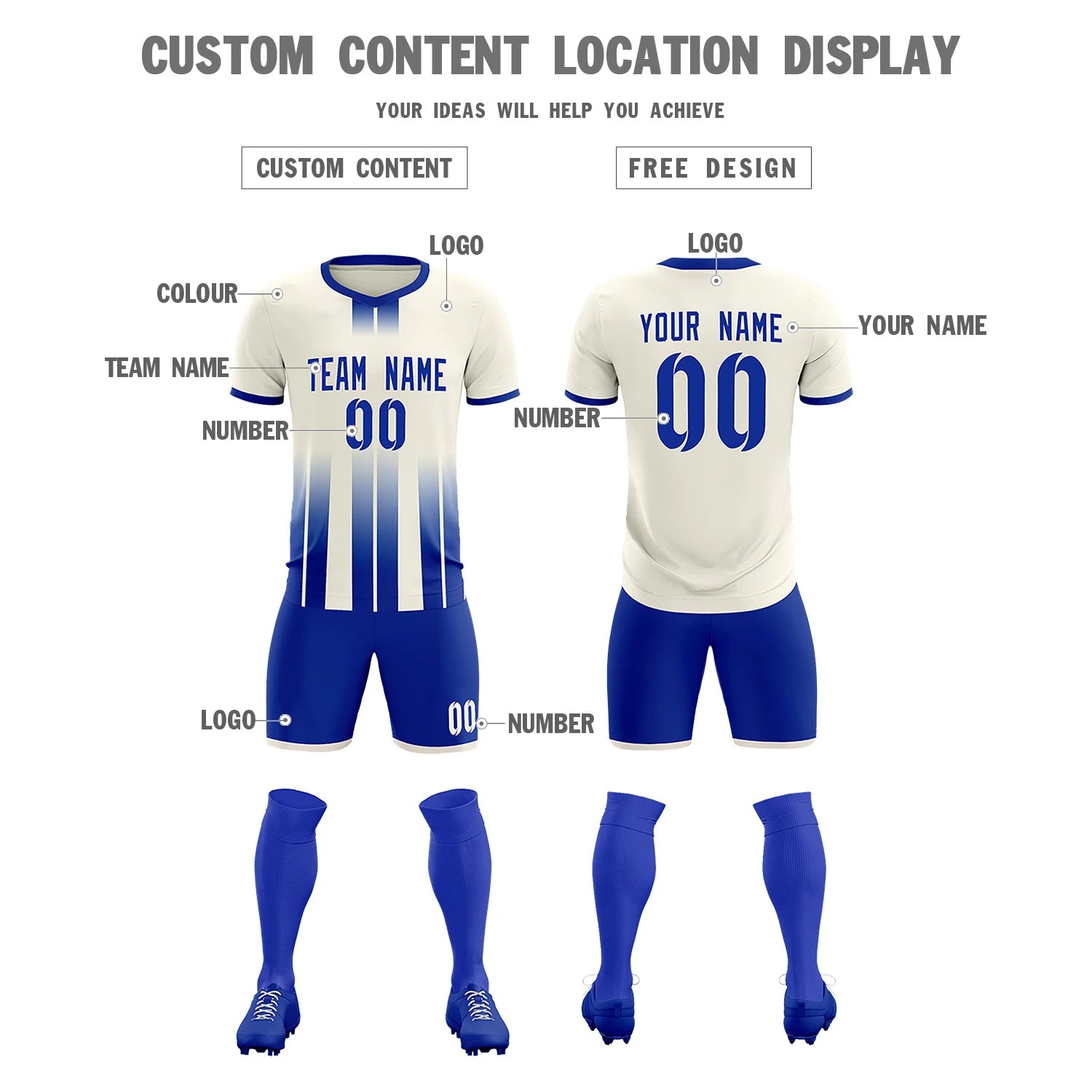 Custom Khaki Royal Blue Vertical Training Uniform Soccer Sets Jersey
