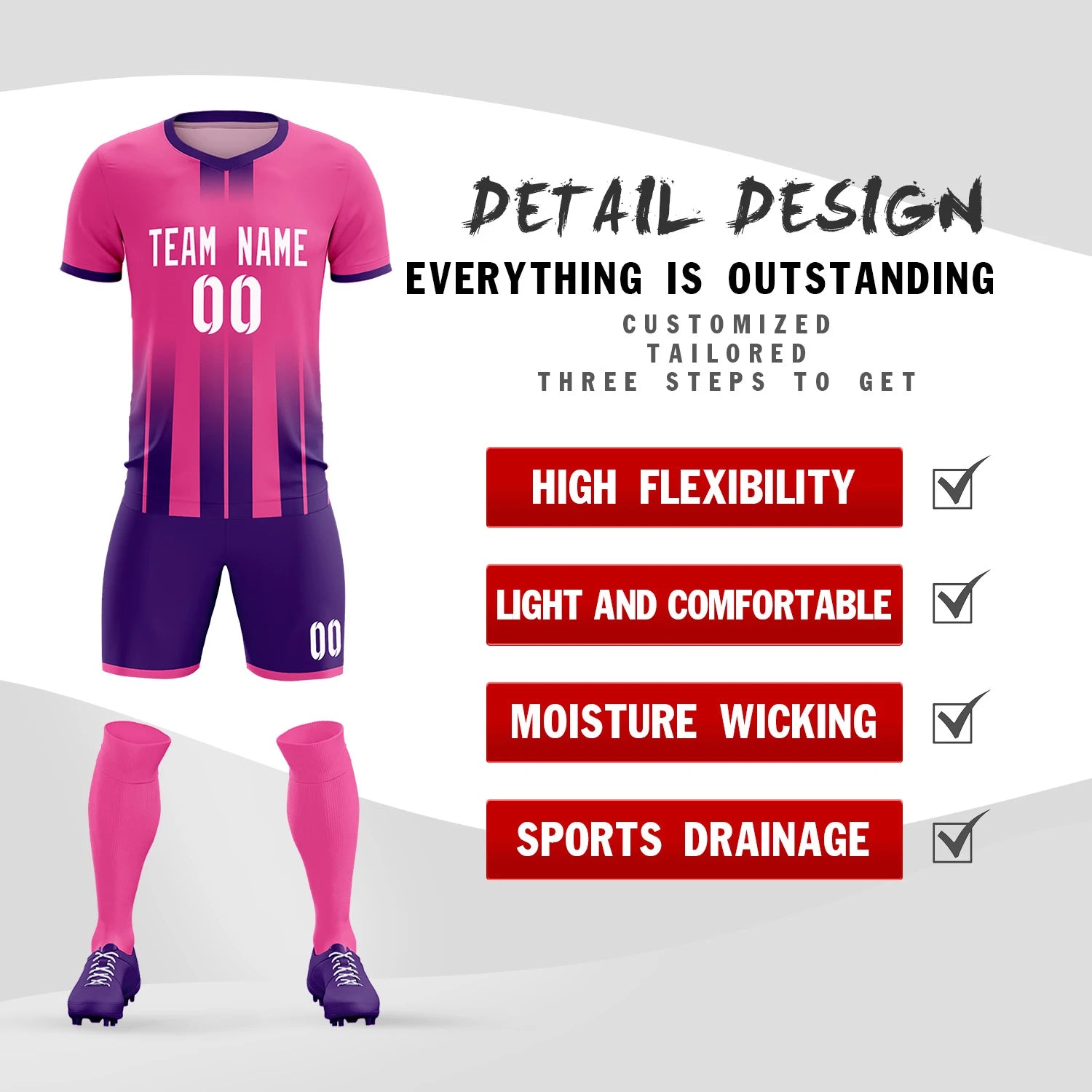 Custom Pink Purple Vertical Training Uniform Soccer Sets Jersey