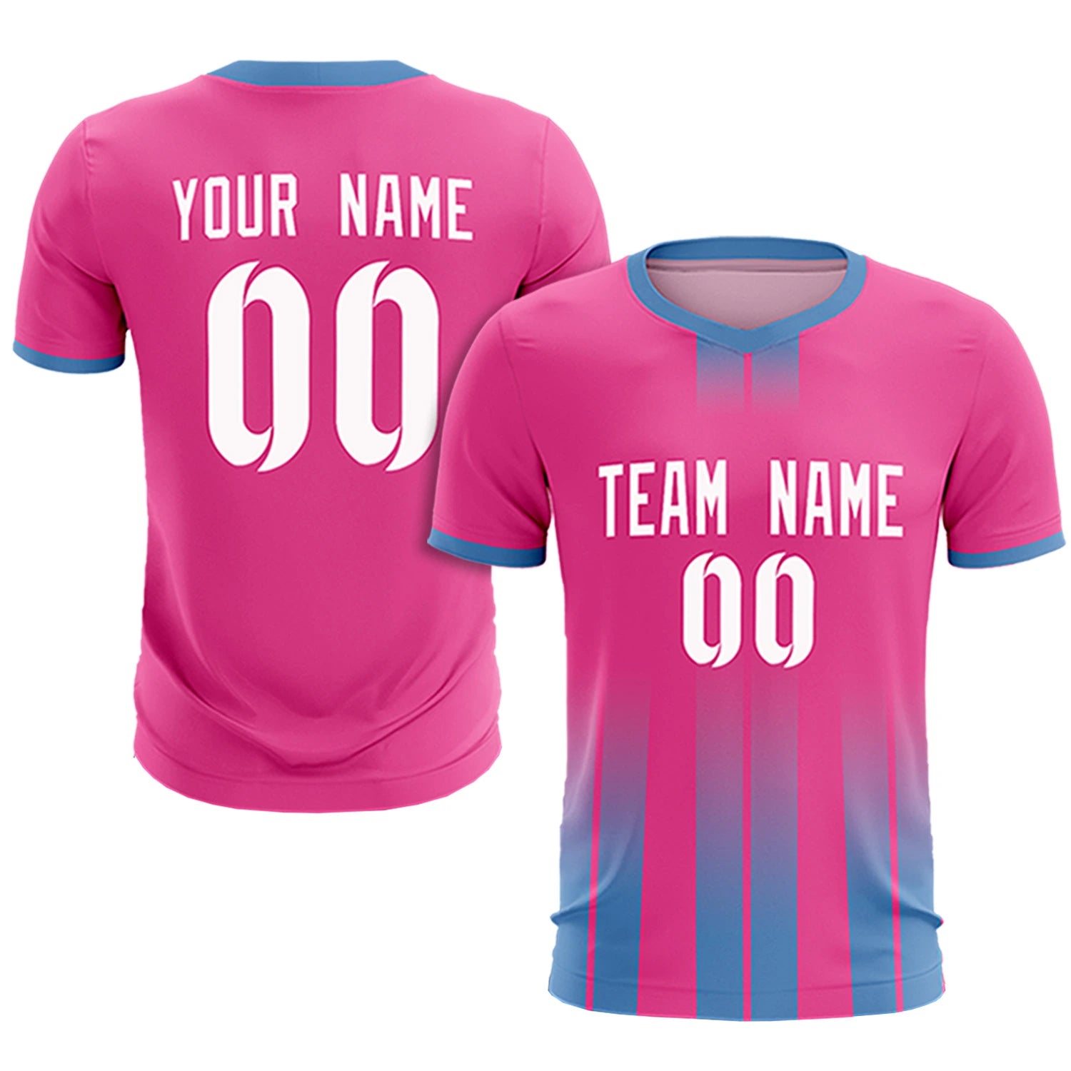 Custom Pink Light Blue Vertical Training Uniform Soccer Sets Jersey