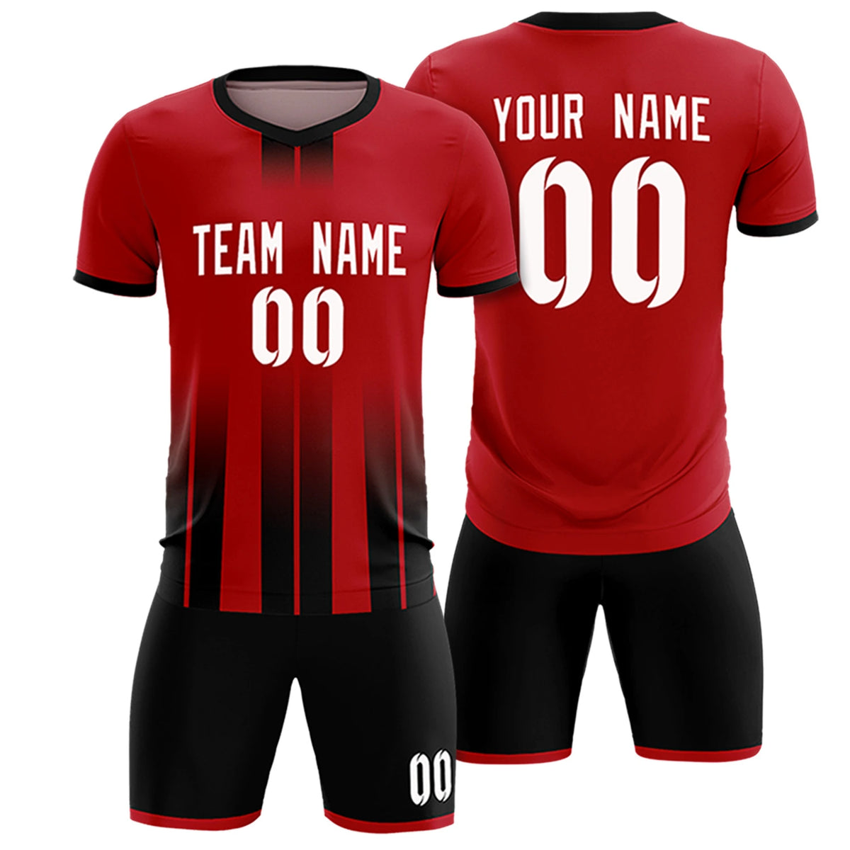 Custom Red Black Vertical Training Uniform Soccer Sets Jersey