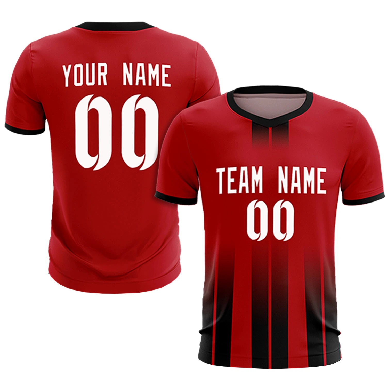 Custom Red Black Vertical Training Uniform Soccer Sets Jersey