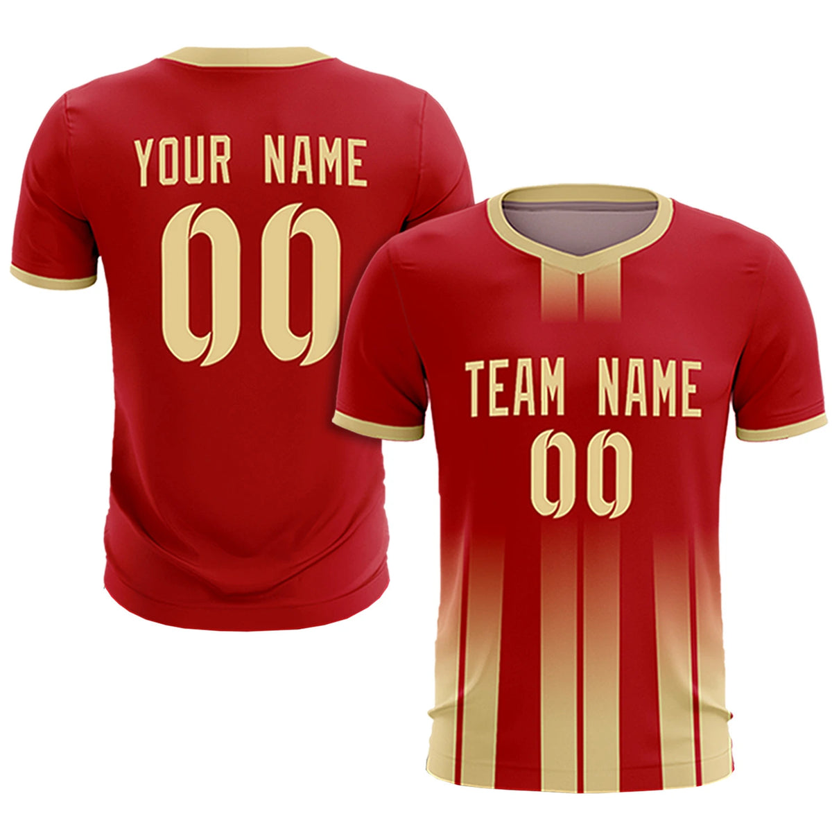 Custom Red Khaki Vertical Training Uniform Soccer Sets Jersey
