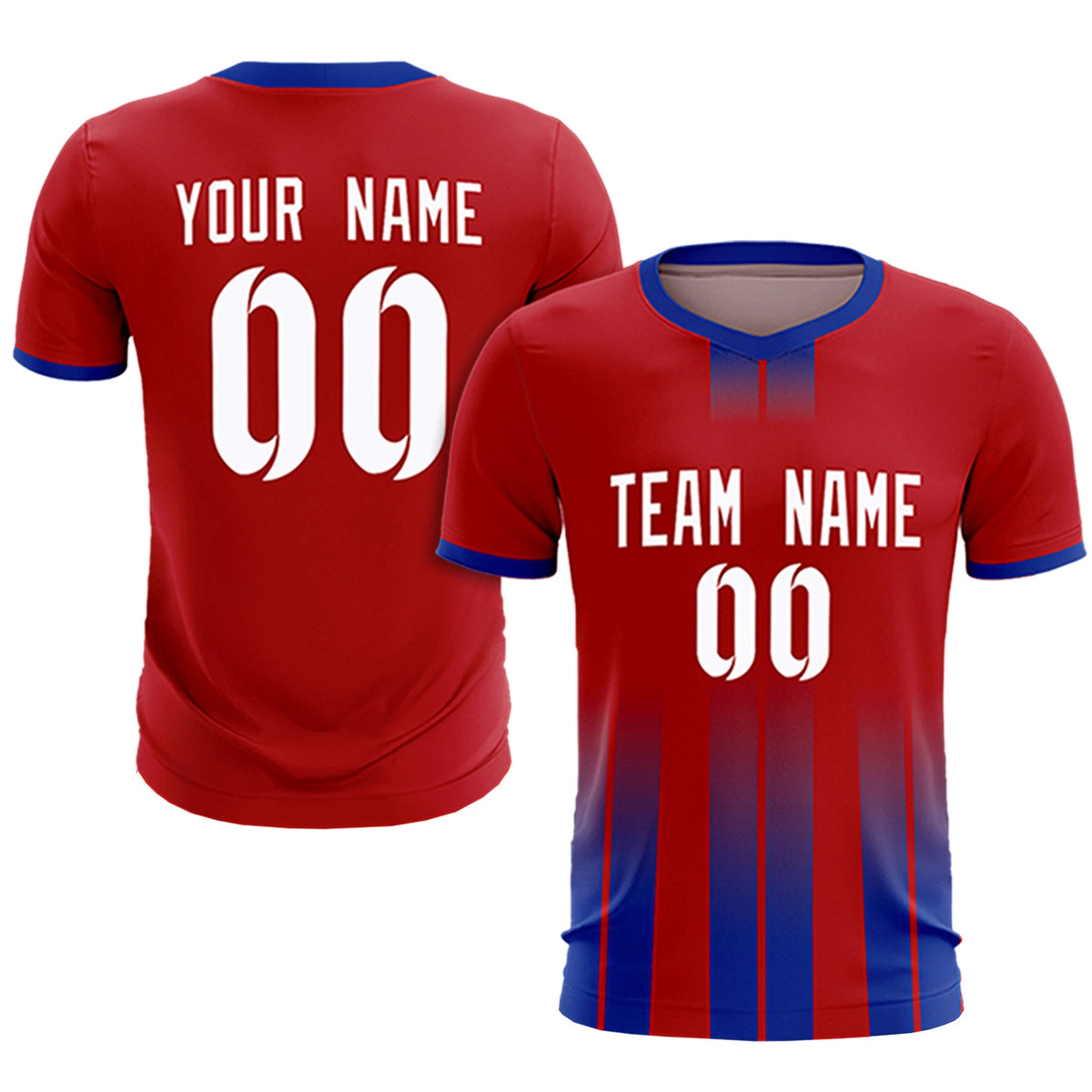 Custom Red Royal Blue Vertical Training Uniform Soccer Sets Jersey