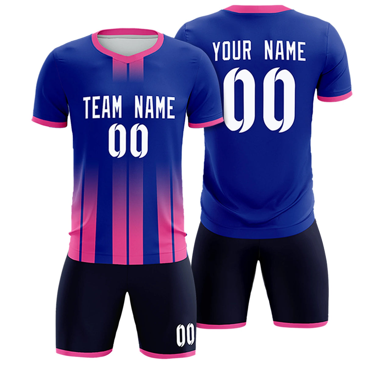 Custom Royal Blue Pink Vertical Training Uniform Soccer Sets Jersey