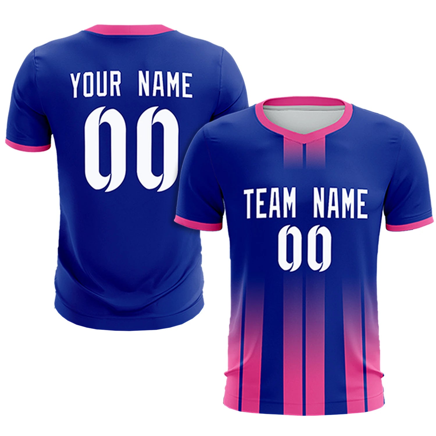 Custom Royal Blue Pink Vertical Training Uniform Soccer Sets Jersey
