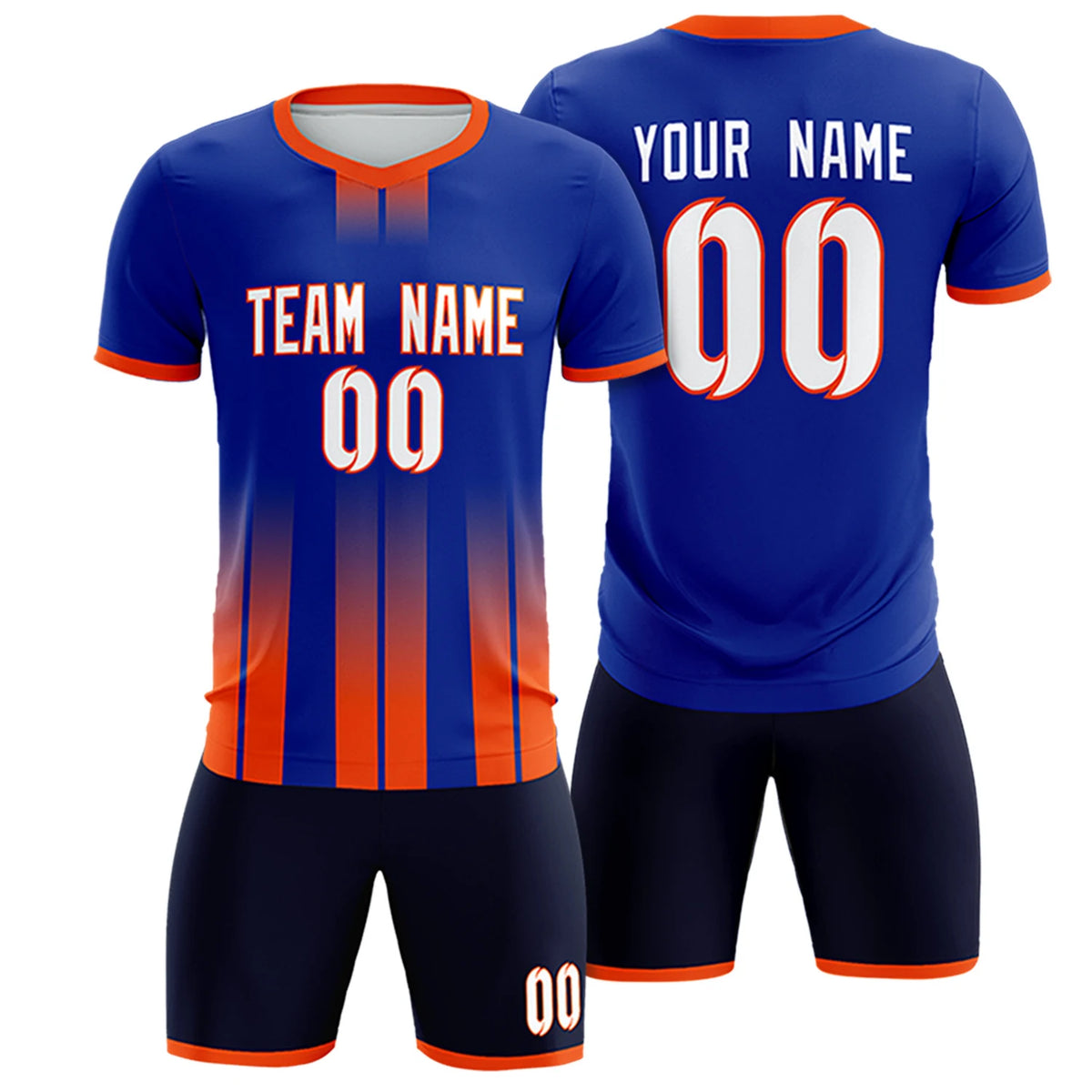 Custom Royal Blue Orange Vertical Training Uniform Soccer Sets Jersey