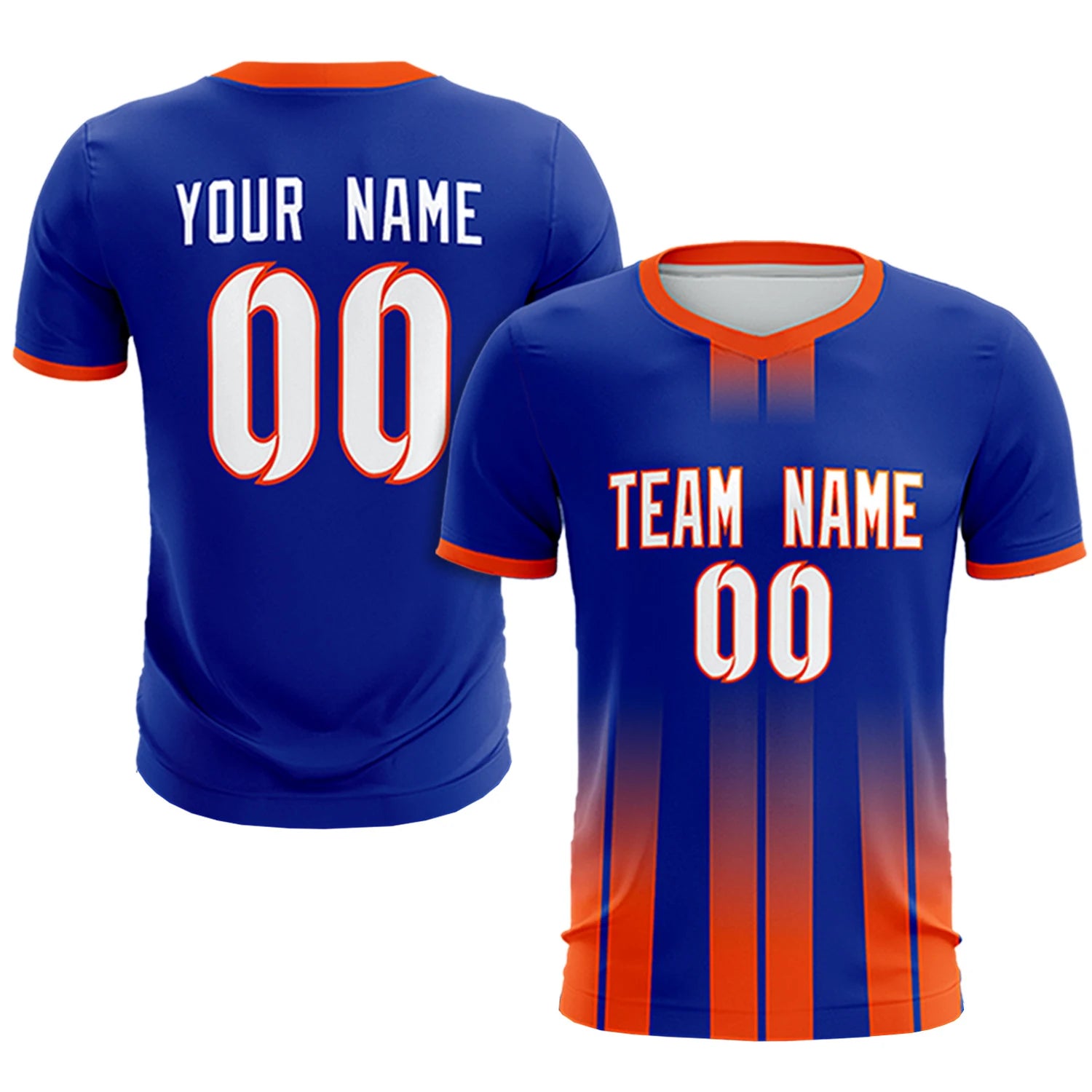Custom Royal Blue Orange Vertical Training Uniform Soccer Sets Jersey