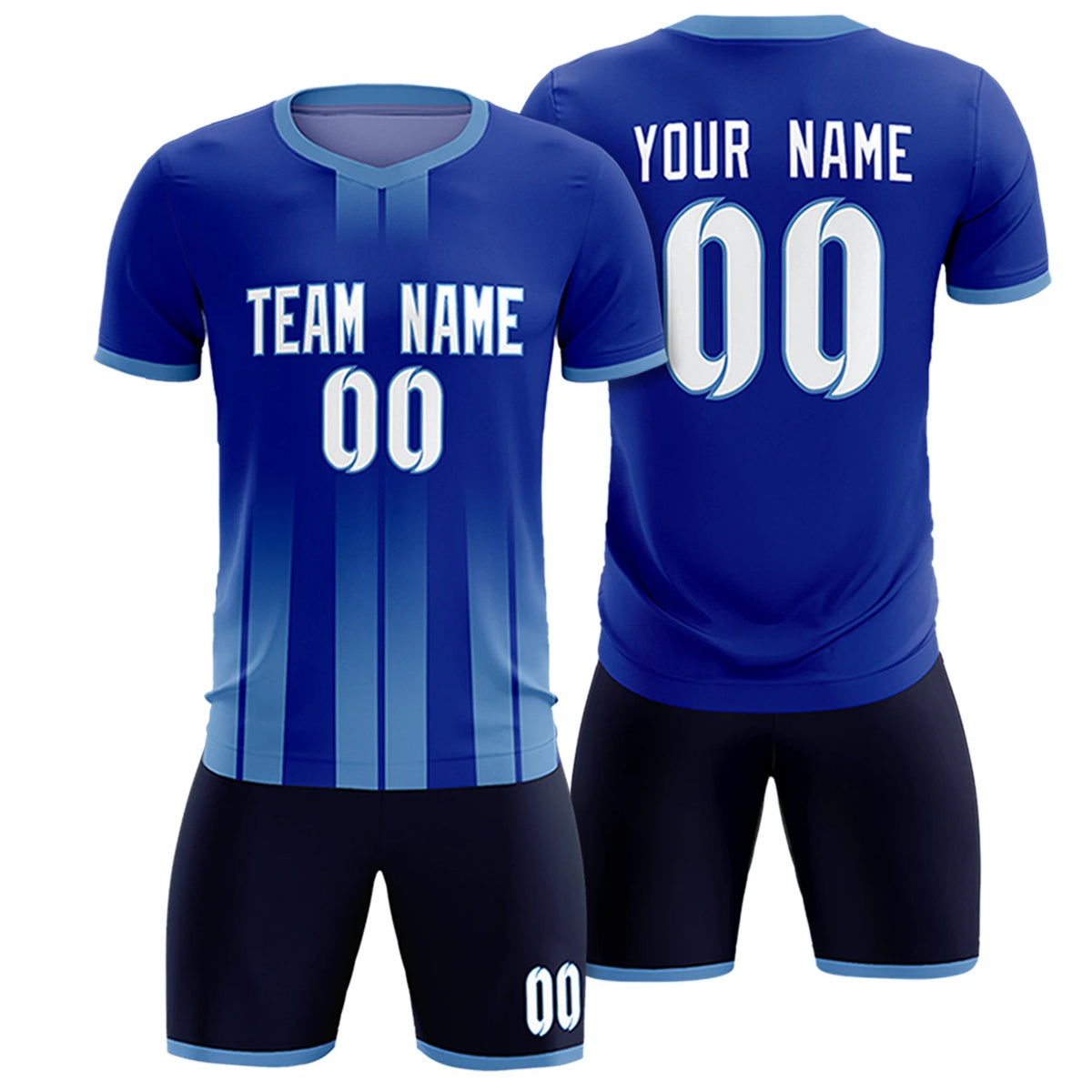 Custom Royal Blue Light Blue Vertical Training Uniform Soccer Sets Jersey
