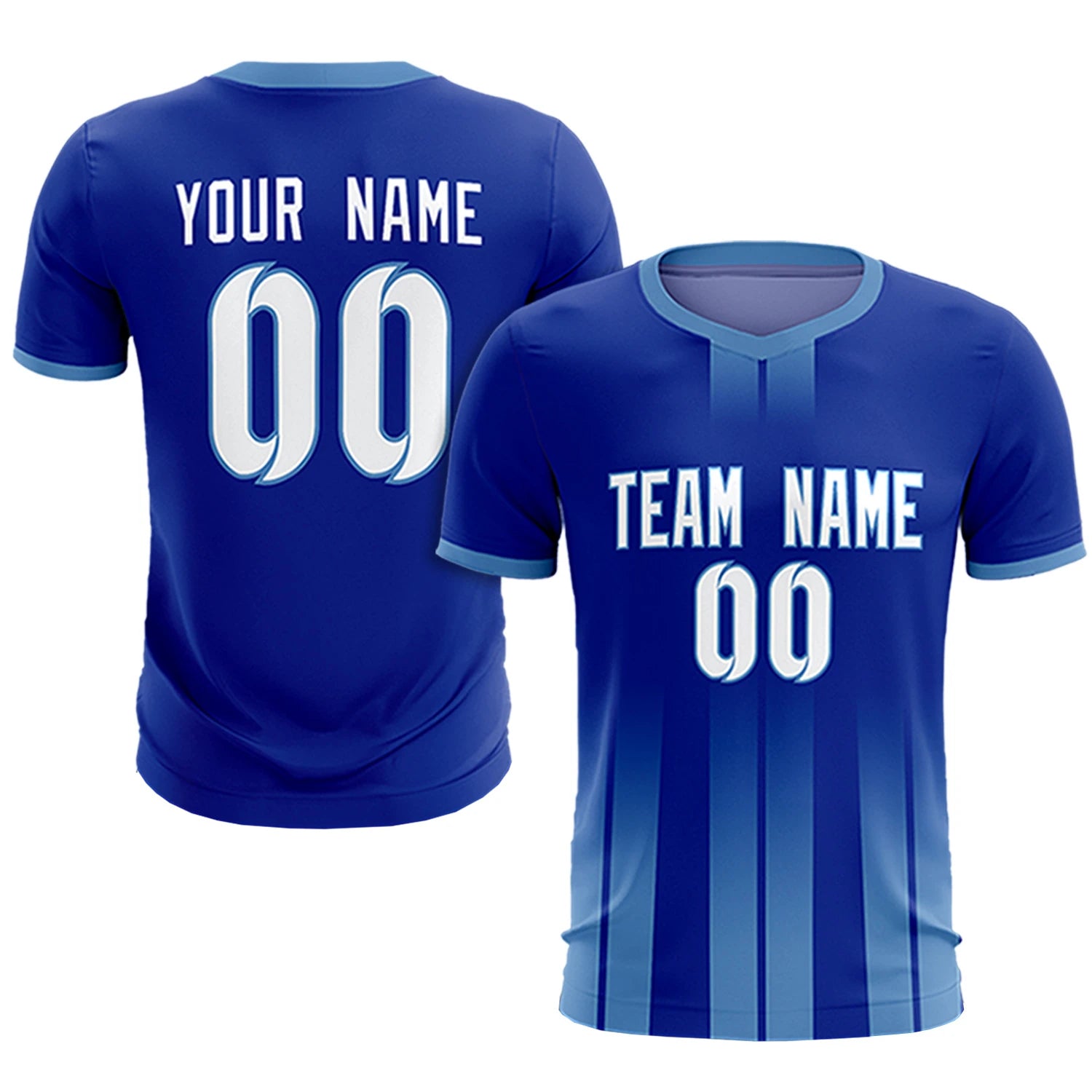 Custom Royal Blue Light Blue Vertical Training Uniform Soccer Sets Jersey