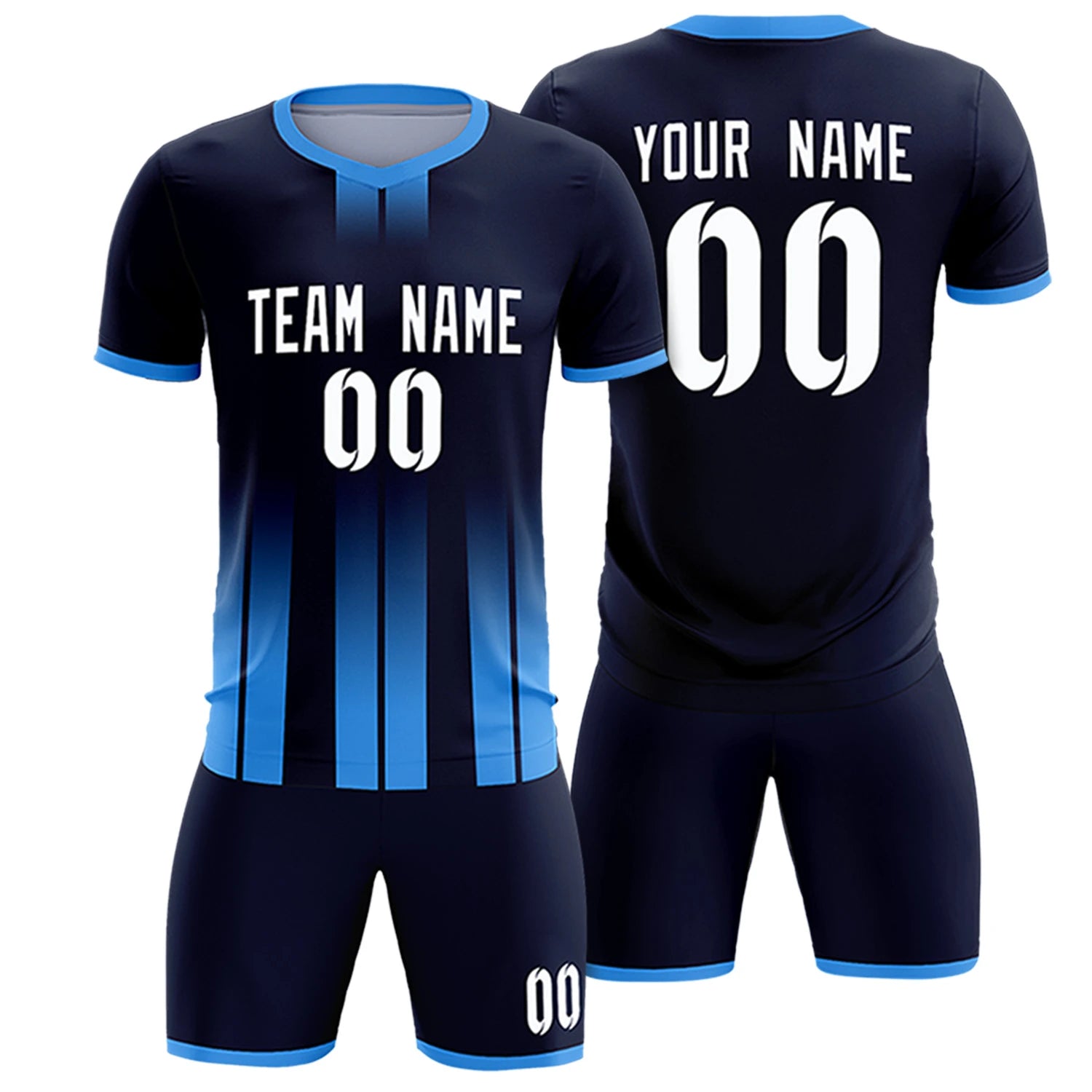 Custom Navy Powder Blue Vertical Training Uniform Soccer Sets Jersey