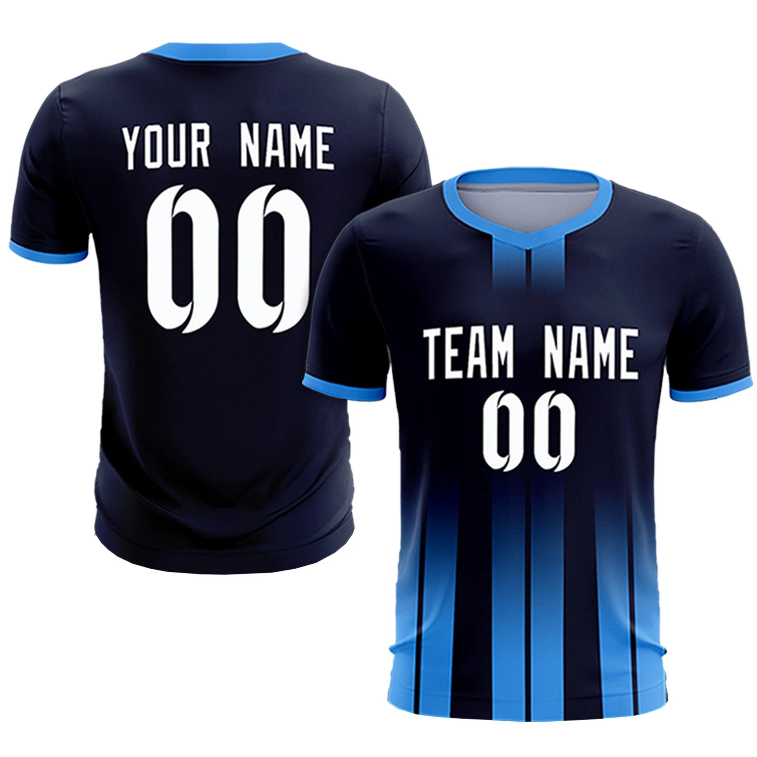 Custom Navy Powder Blue Vertical Training Uniform Soccer Sets Jersey