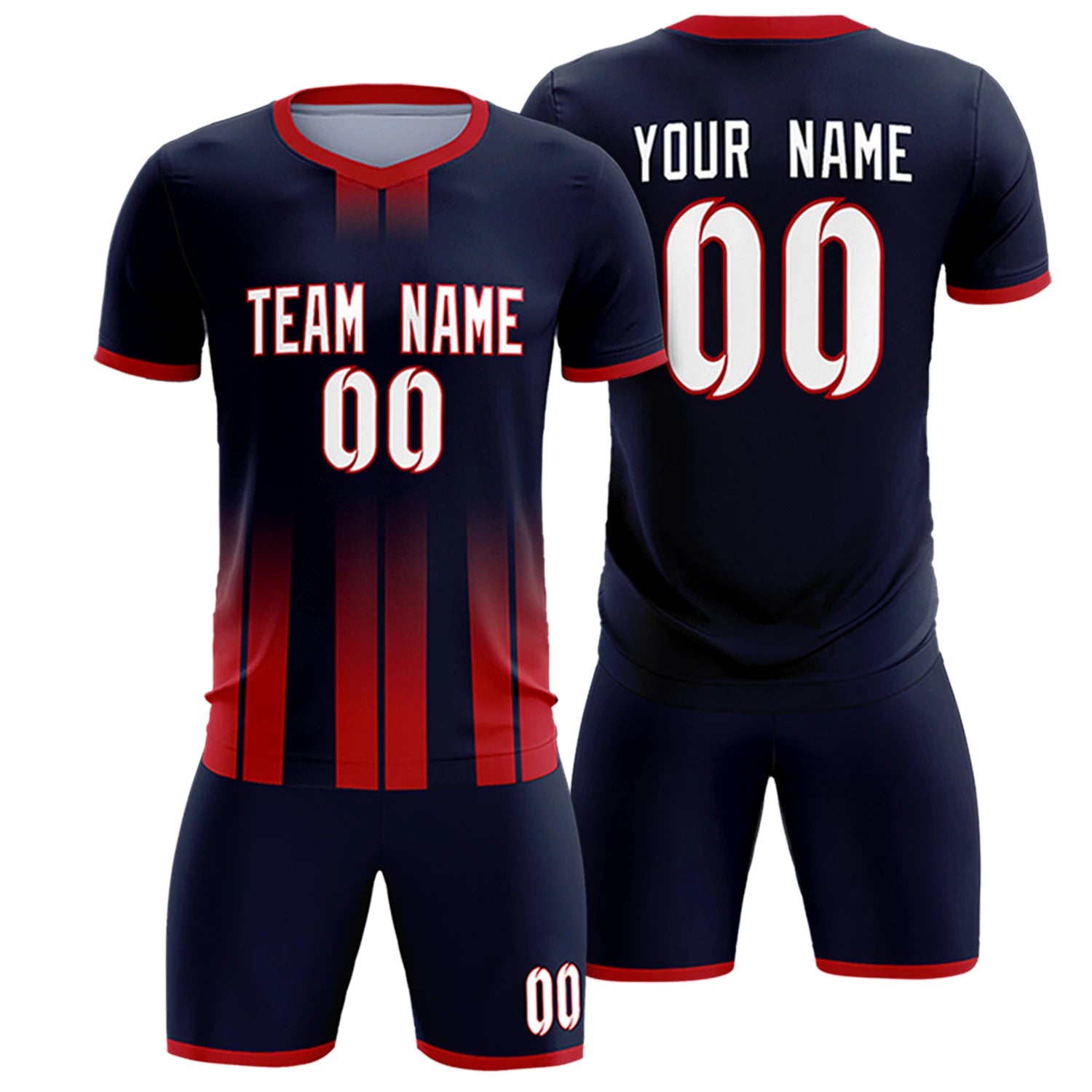Custom Navy Red Vertical Training Uniform Soccer Sets Jersey