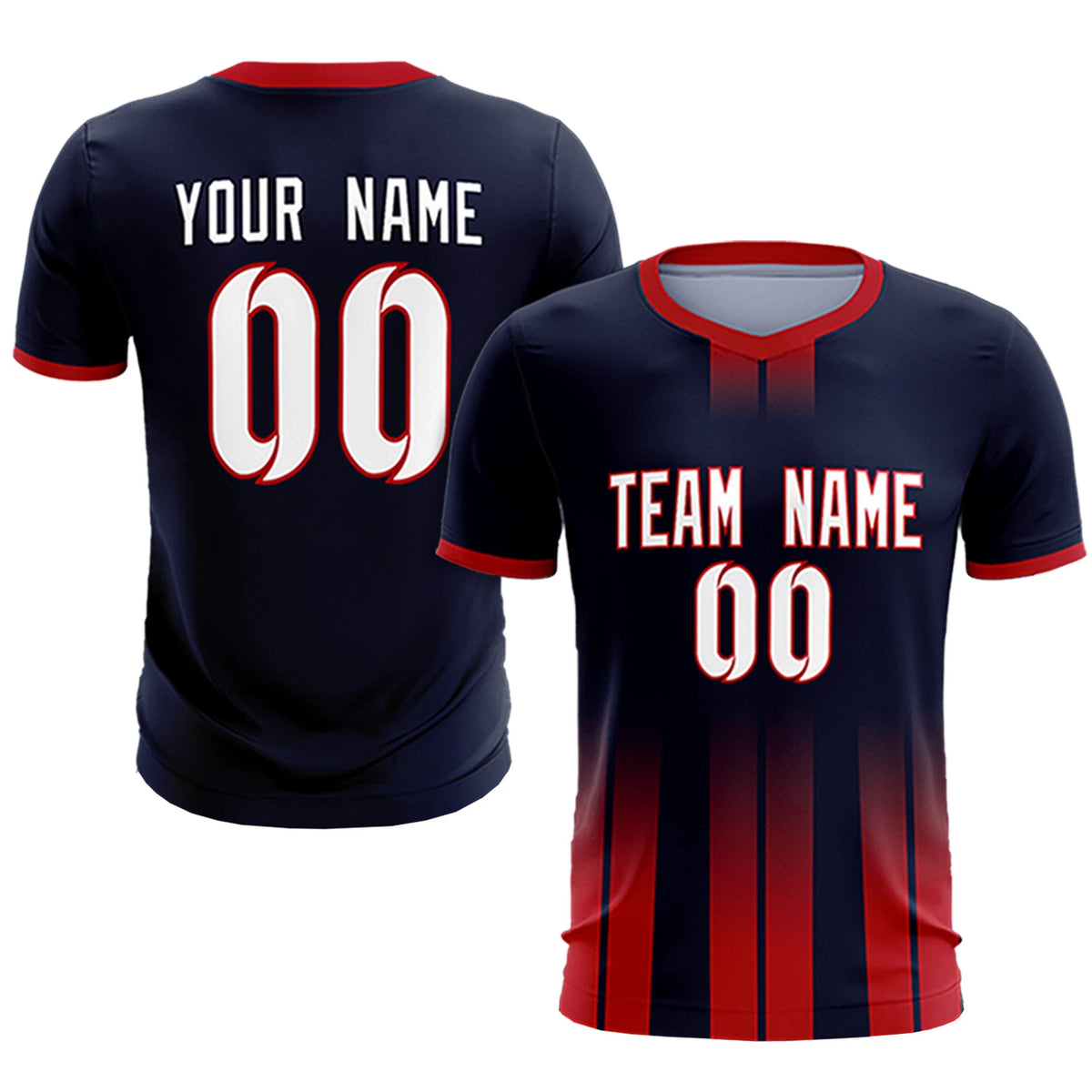 Custom Navy Red Vertical Training Uniform Soccer Sets Jersey