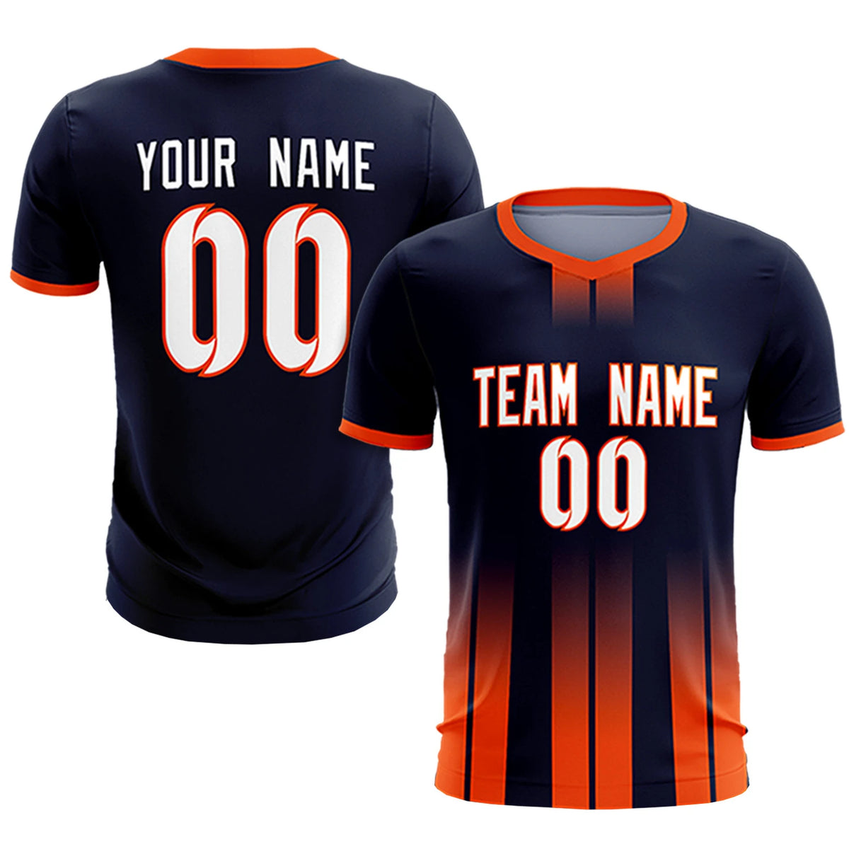 Custom Navy Orange Vertical Training Uniform Soccer Sets Jersey