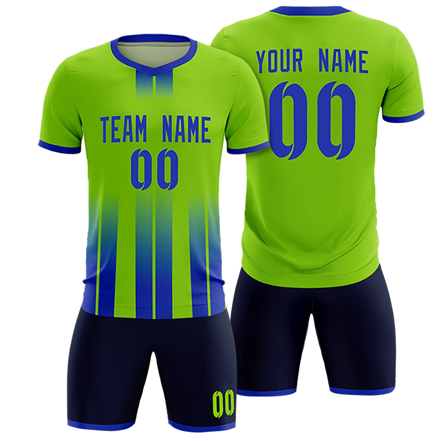 Custom Neon Green Royal Blue Vertical Training Uniform Soccer Sets Jersey