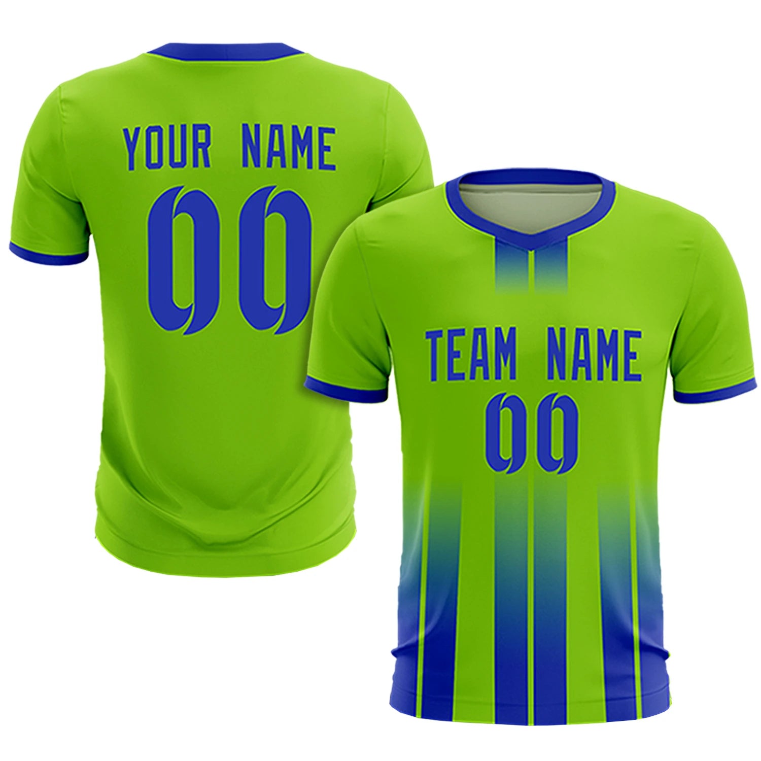 Custom Neon Green Royal Blue Vertical Training Uniform Soccer Sets Jersey