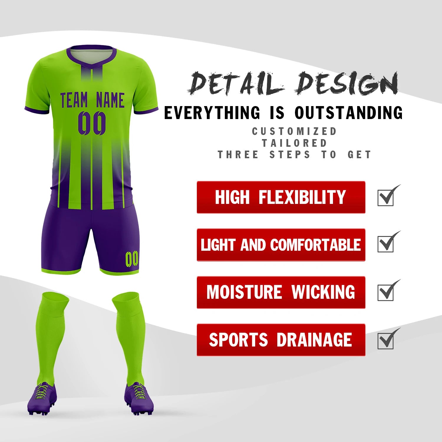 Custom Neon Green Purple Vertical Training Uniform Soccer Sets Jersey