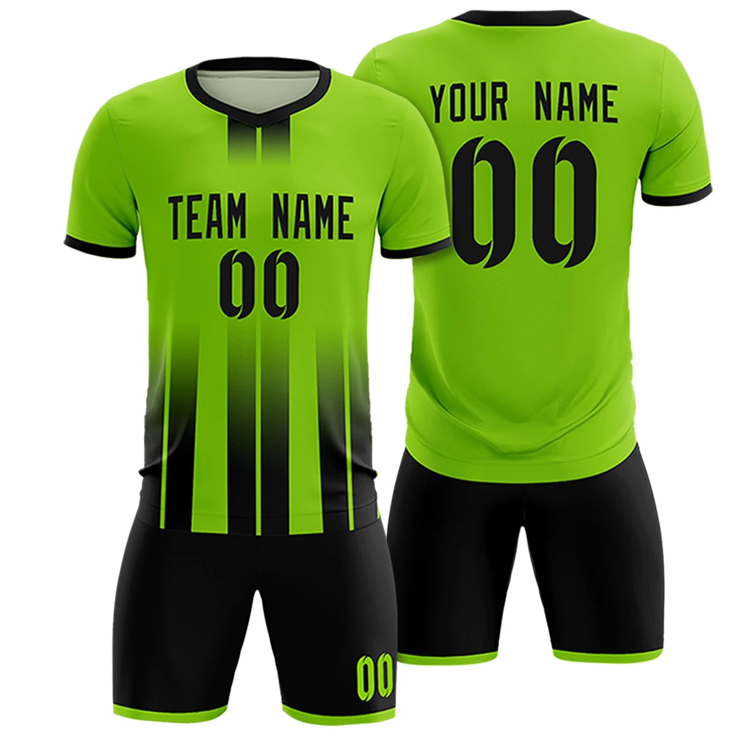 Custom Neon Green Black Vertical Training Uniform Soccer Sets Jersey