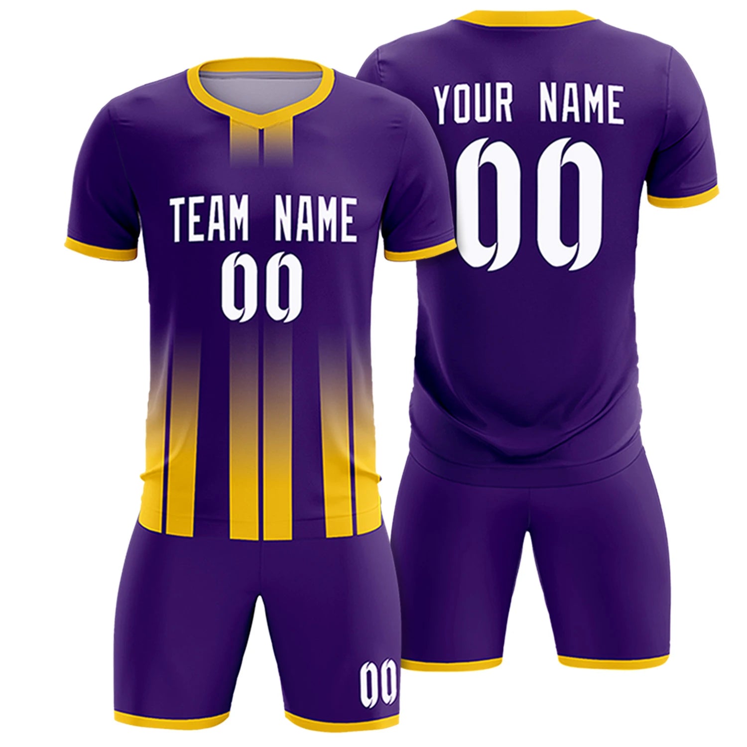 Custom Purple Gold01 Vertical Training Uniform Soccer Sets Jersey
