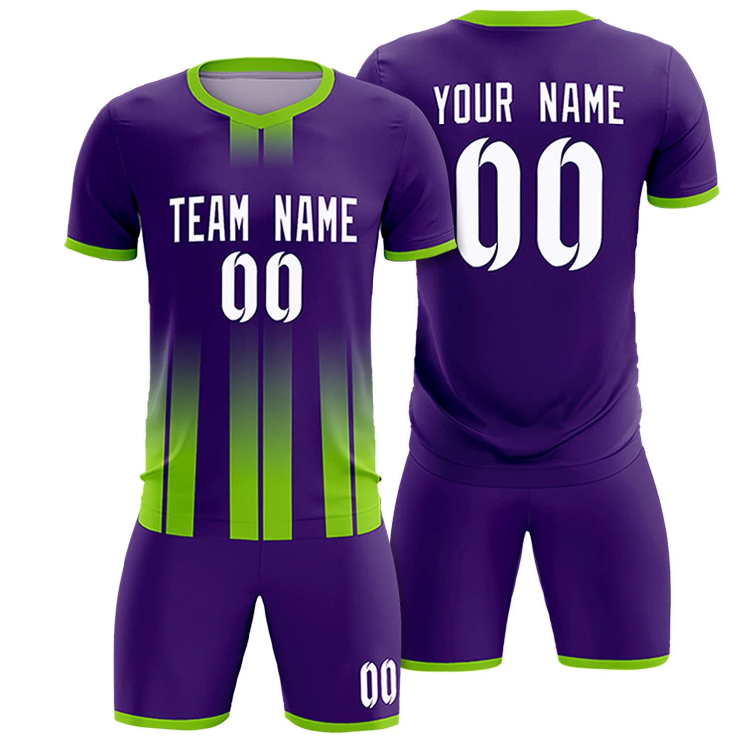 Custom Purple Neon Green Vertical Training Uniform Soccer Sets Jersey