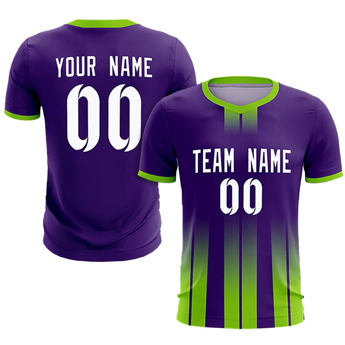Custom Purple Neon Green Vertical Training Uniform Soccer Sets Jersey