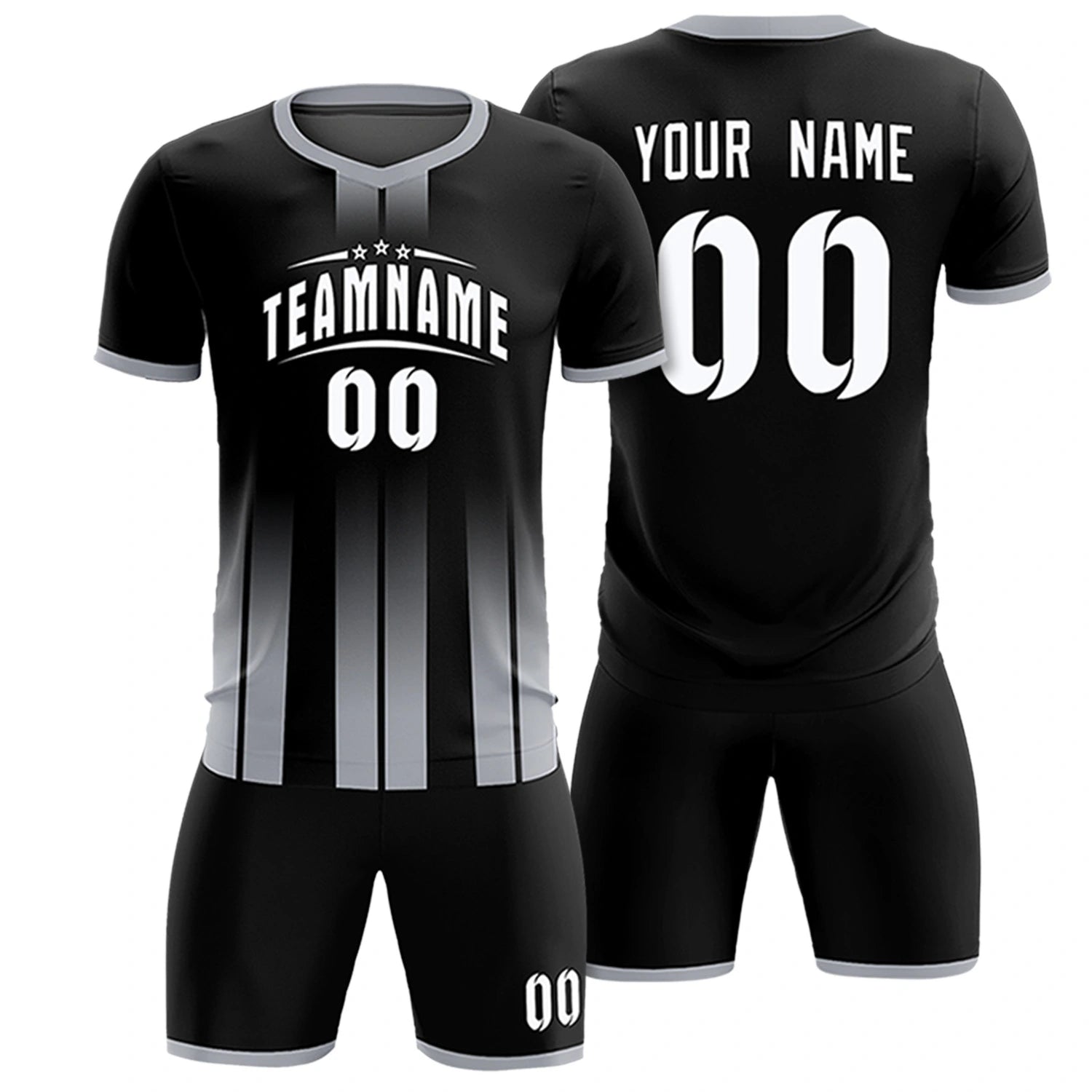 Custom Black Gray Vertical Training Uniform Soccer Sets Jersey