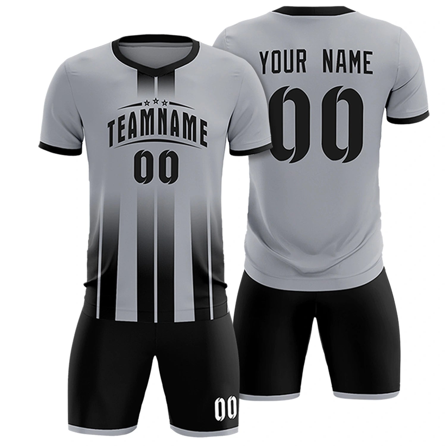 Custom Gray Black Vertical Training Uniform Soccer Sets Jersey