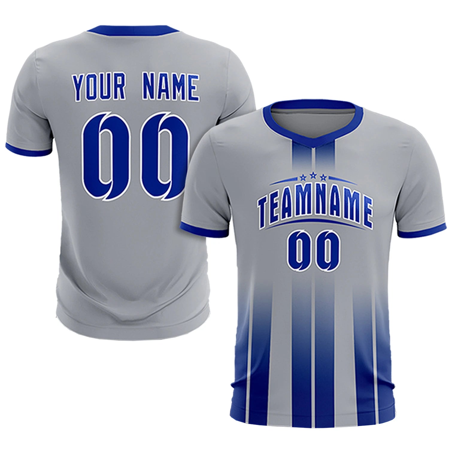 Custom Gray Royal Blue Vertical Training Uniform Soccer Sets Jersey