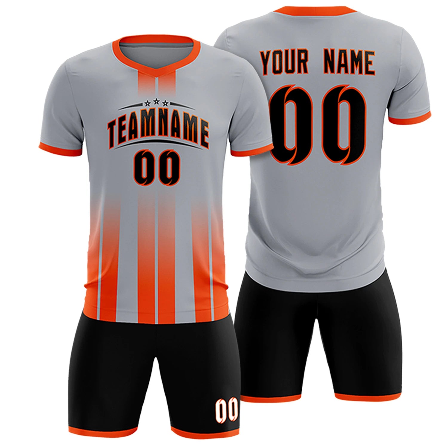 Custom Gray Orange Vertical Training Uniform Soccer Sets Jersey