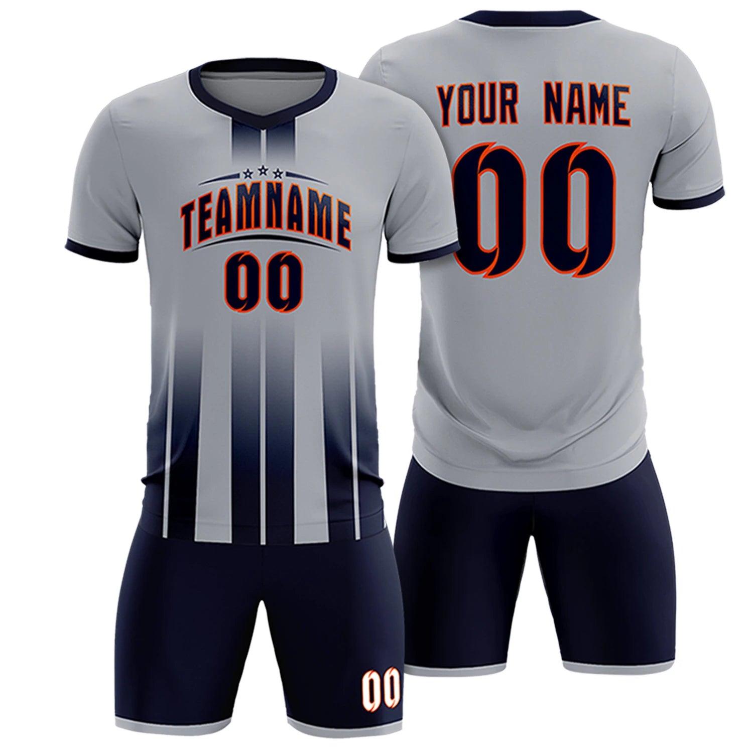 Custom Gray Navy Vertical Training Uniform Soccer Sets Jersey